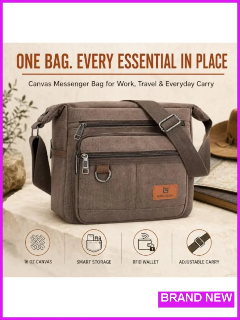 Waxed Canvas Messenger Bag for Men and Women with RFID Blocking, Fits 13.3 Inch